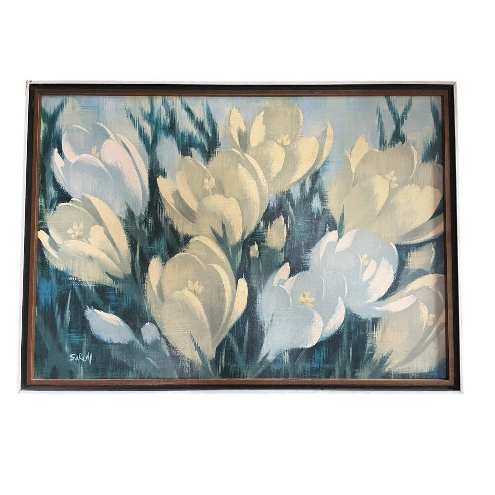 Arthur Sarnoff SARON MCM Midcentury Modern Art Print Tulips Walnut Frame 1960's